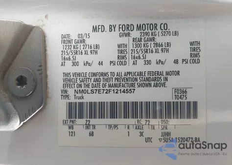 2015 Ford Transit Connect Xl from USA, damaged, VIN NM0LS7E72F1214557